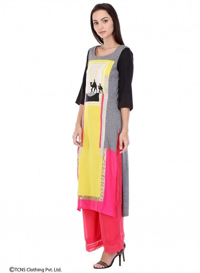 Multicoloured Printed 3/4 Sleeve kurta - wforwoman