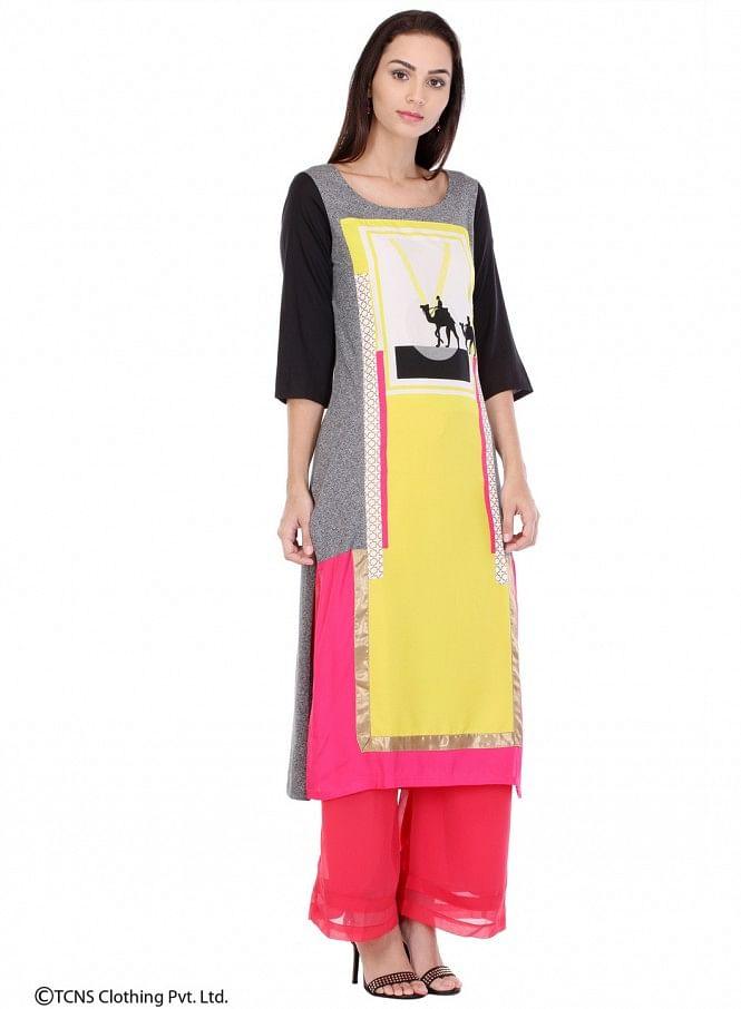 Multicoloured Printed 3/4 Sleeve kurta - wforwoman