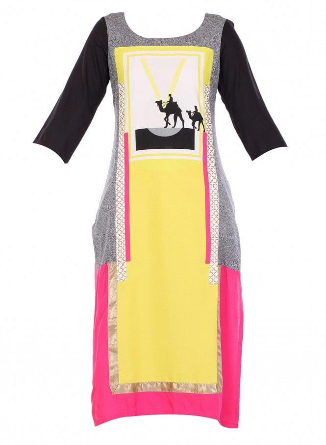 Multicoloured Printed 3/4 Sleeve kurta - wforwoman