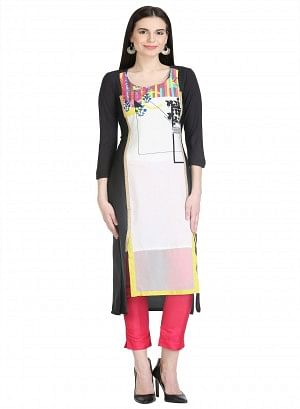 Black And White 3/4 Sleeve Printed kurta