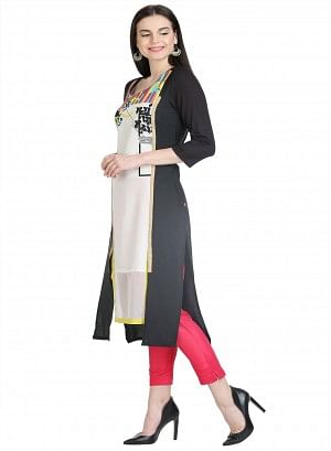 Black And White 3/4 Sleeve Printed kurta