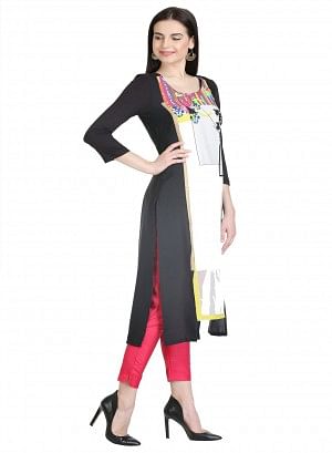 Black And White 3/4 Sleeve Printed kurta