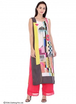 Multicoloured Printed Sleeveless kurta