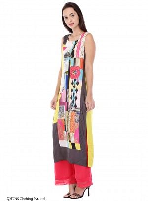 Multicoloured Printed Sleeveless kurta