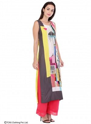 Multicoloured Printed Sleeveless kurta