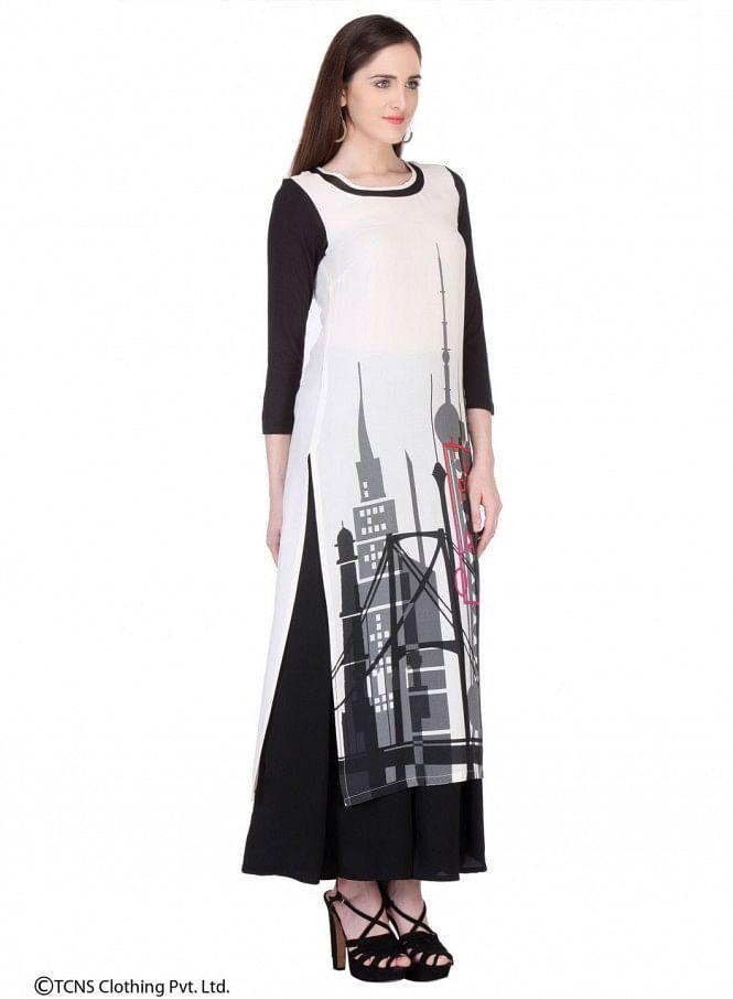 White Printed 3/4 Sleeve kurta - wforwoman