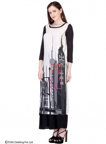 White Printed 3/4 Sleeve kurta - wforwoman