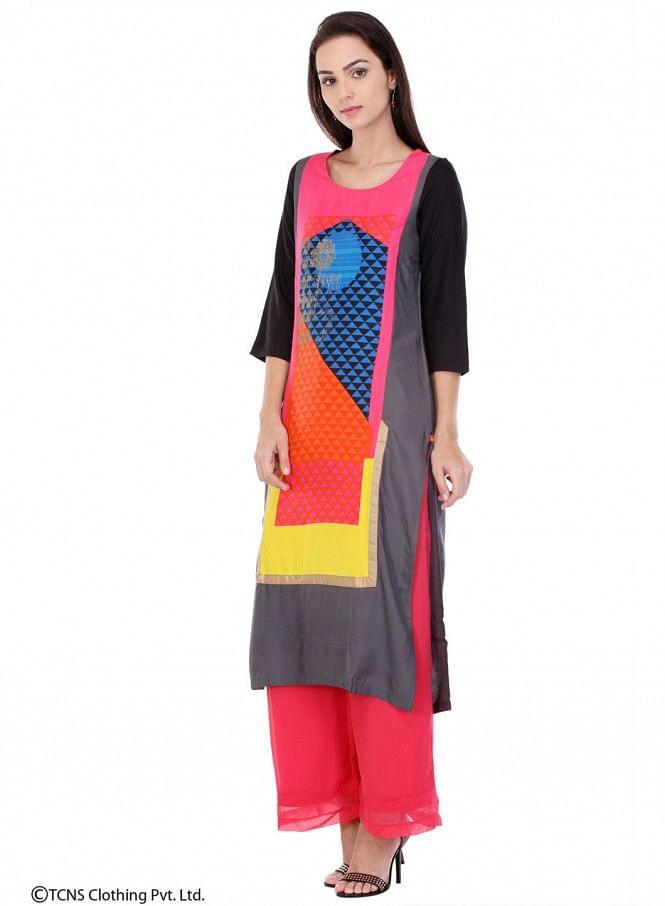 Multicoloured Printed 3/4 Sleeve kurta - wforwoman