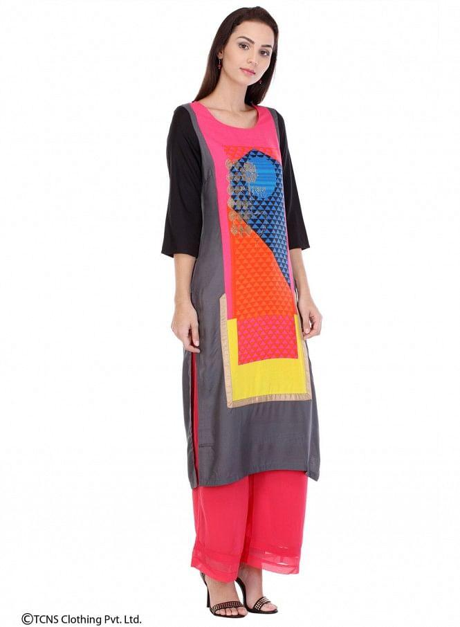 Multicoloured Printed 3/4 Sleeve kurta - wforwoman