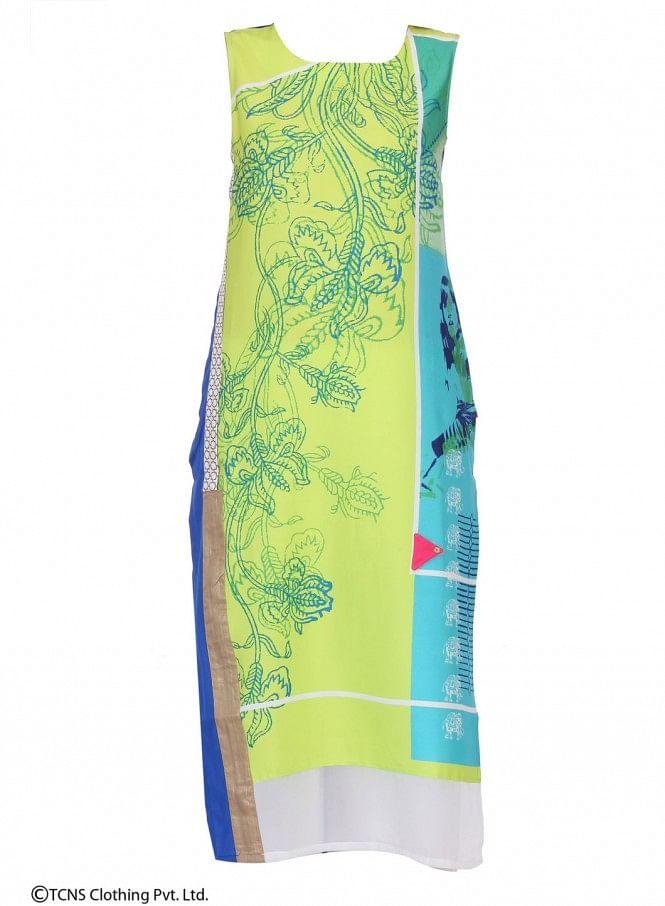 Yellow Printed Sleeveless kurta - wforwoman