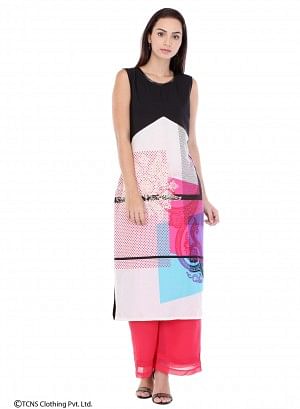 White Printed Sleeveless kurta