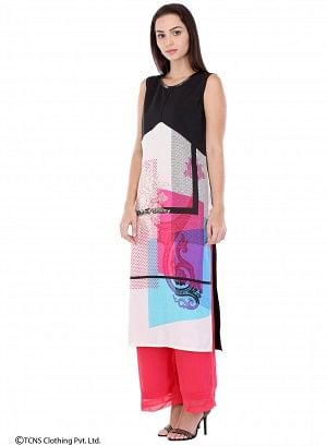 White Printed Sleeveless kurta