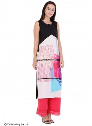 White Printed Sleeveless kurta