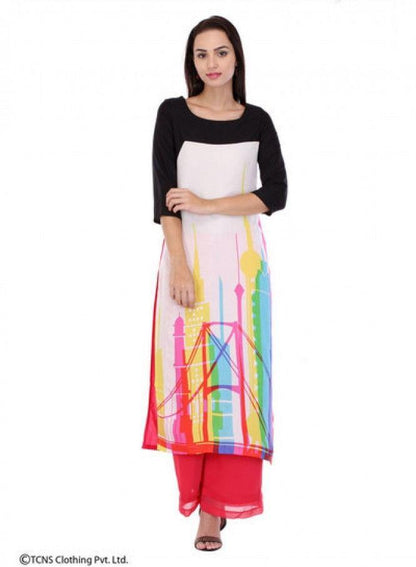 White Printed 3/4 Sleeve kurta - wforwoman