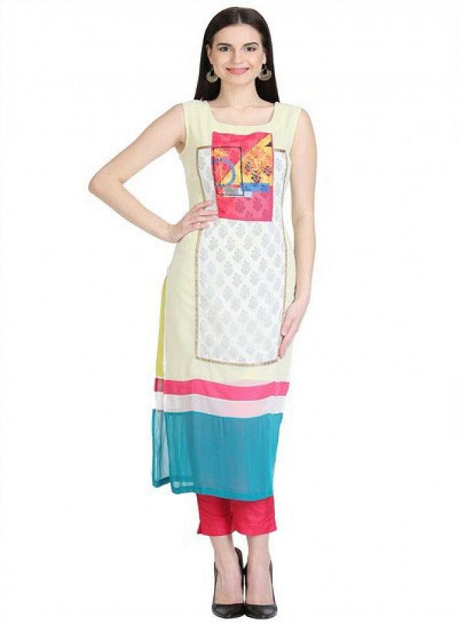 Multicolor Sleeve Less Printed kurta - wforwoman