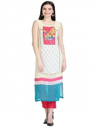 Multicolor Sleeve Less Printed kurta - wforwoman