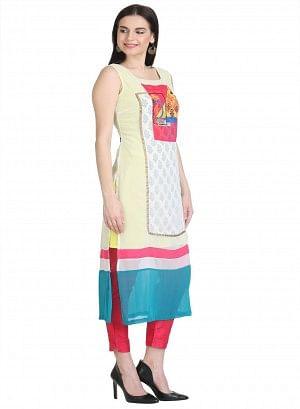 Multicolor Sleeve Less Printed kurta - wforwoman