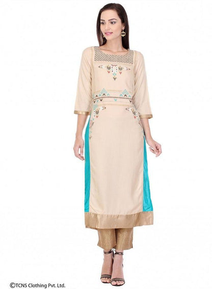 Beige Printed 3/4 Sleeve kurta - wforwoman