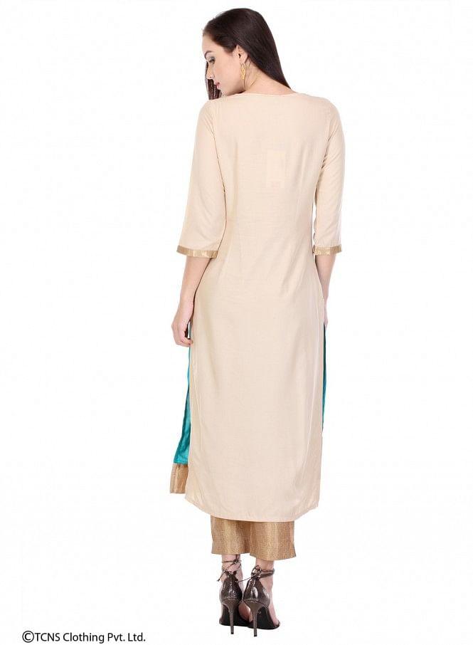 Beige Printed 3/4 Sleeve kurta - wforwoman