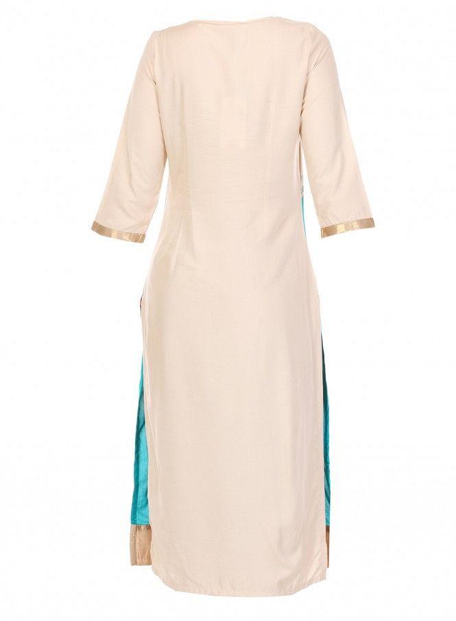 Beige Printed 3/4 Sleeve kurta - wforwoman