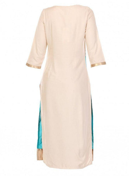 Beige Printed 3/4 Sleeve kurta - wforwoman