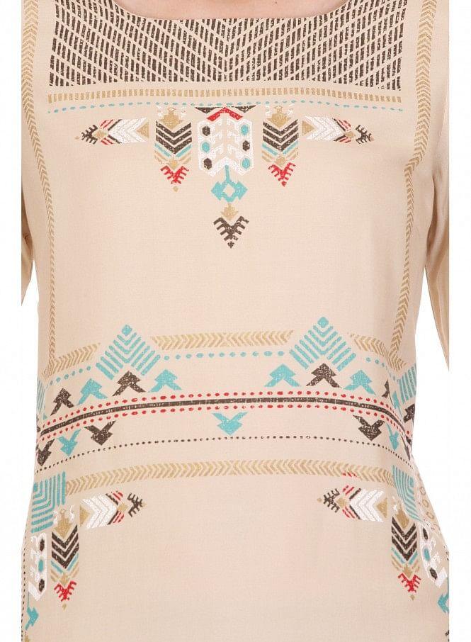 Beige Printed 3/4 Sleeve kurta - wforwoman