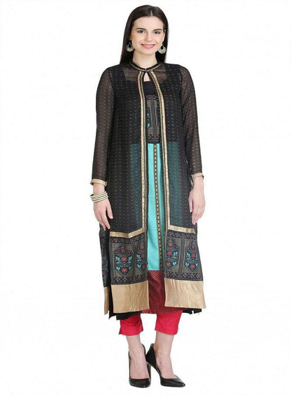 Black Full Sleeve Printed kurta - wforwoman