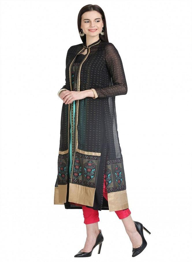 Black Full Sleeve Printed kurta - wforwoman