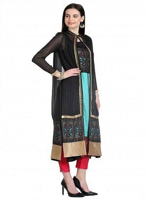 Black Full Sleeve Printed kurta - wforwoman