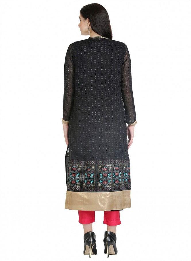 Black Full Sleeve Printed kurta - wforwoman