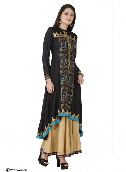 Black Printed 3/4 Sleeve kurta - wforwoman