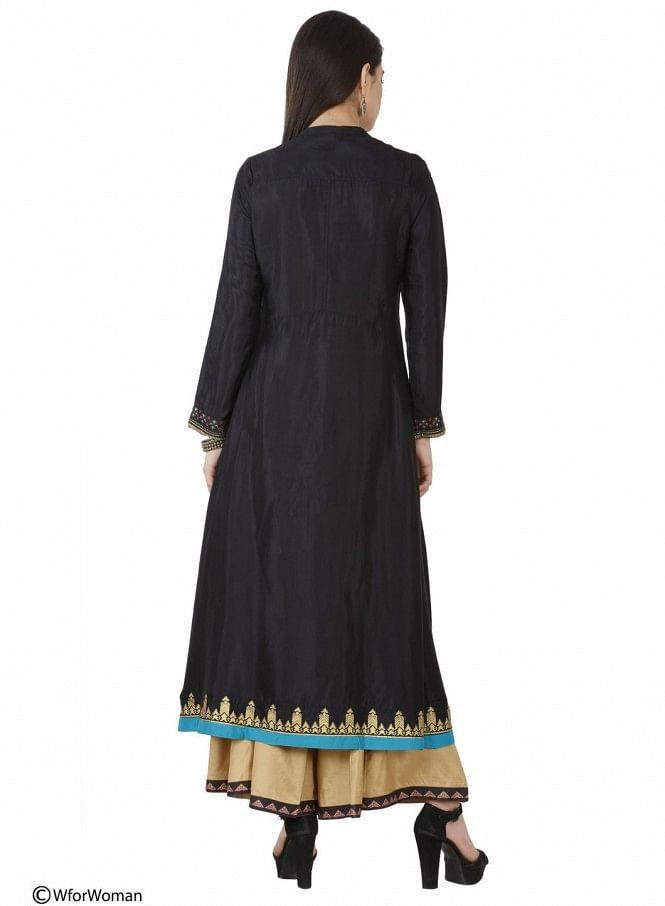 Black Printed 3/4 Sleeve kurta - wforwoman