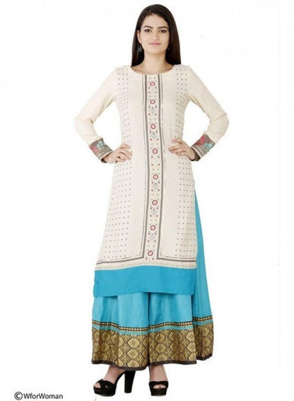 Beige Printed Full Sleeve kurta - wforwoman