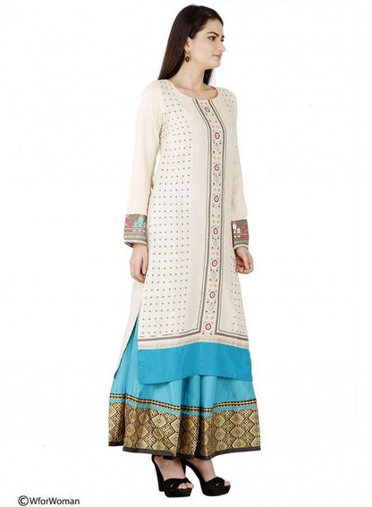 Beige Printed Full Sleeve kurta - wforwoman