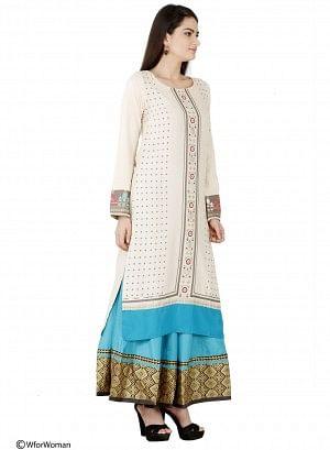 Beige Printed Full Sleeve kurta - wforwoman