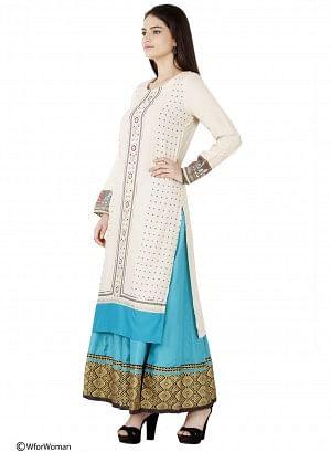 Beige Printed Full Sleeve kurta - wforwoman