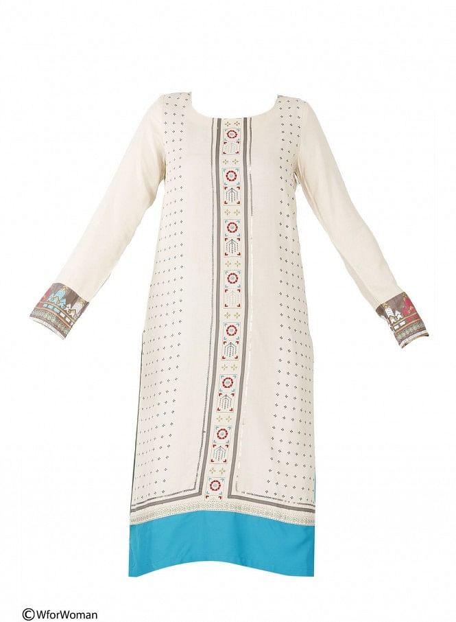 Beige Printed Full Sleeve kurta - wforwoman