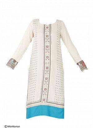 Beige Printed Full Sleeve kurta - wforwoman