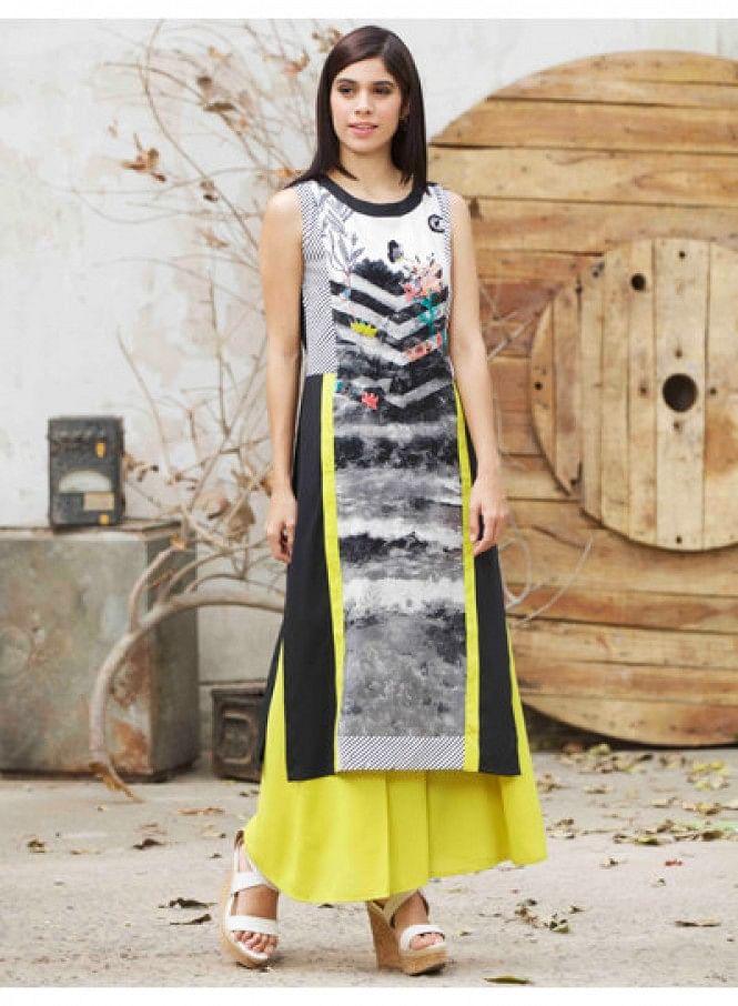 White Printed Sleeveless kurta - wforwoman