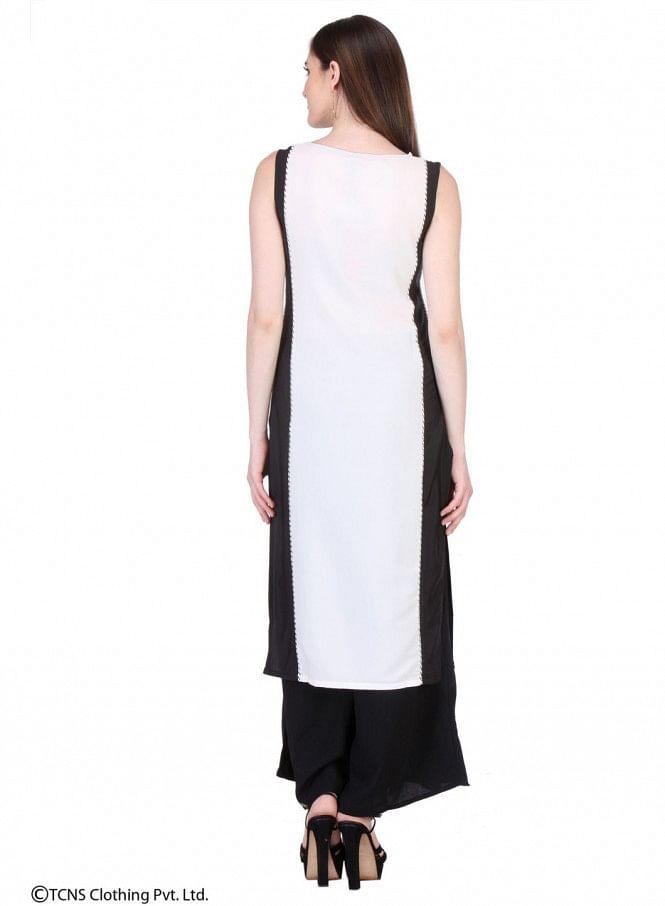 White Printed Sleeveless kurta - wforwoman