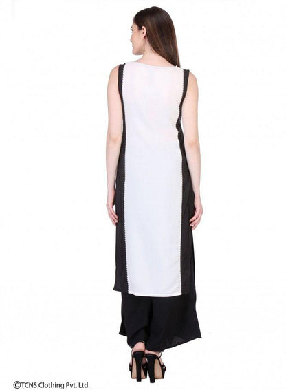 White Printed Sleeveless kurta - wforwoman