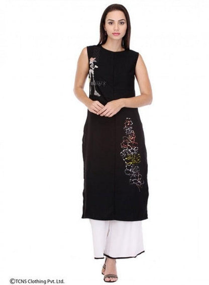 Black Printed Sleeveless kurta - wforwoman