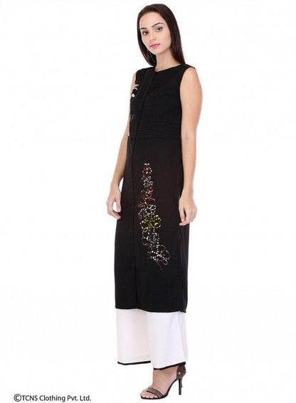 Black Printed Sleeveless kurta - wforwoman