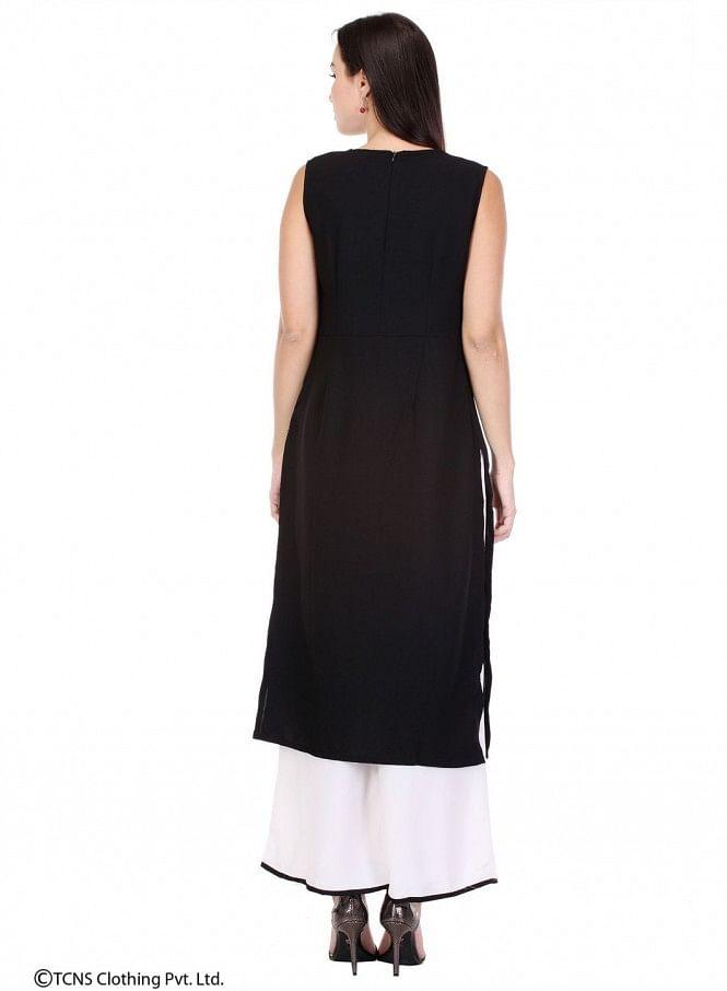 Black Printed Sleeveless kurta - wforwoman