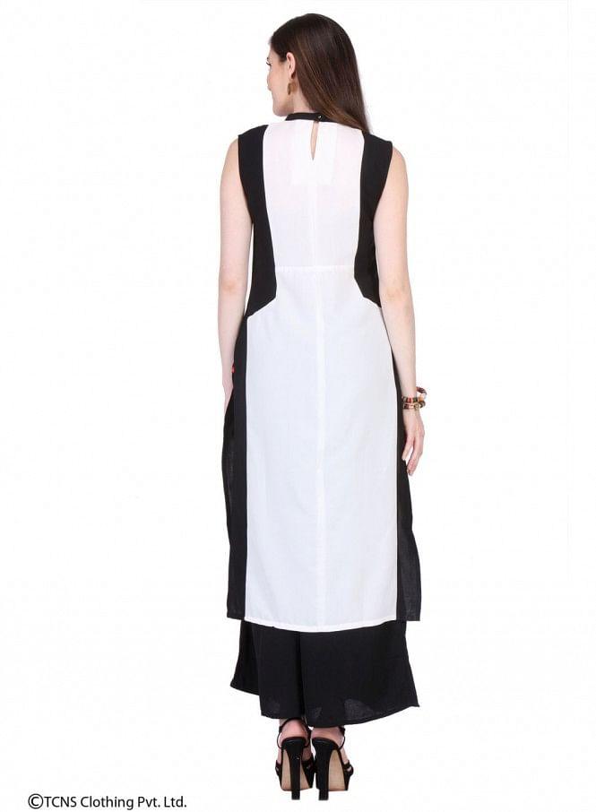 White Printed Sleeveless kurta - wforwoman