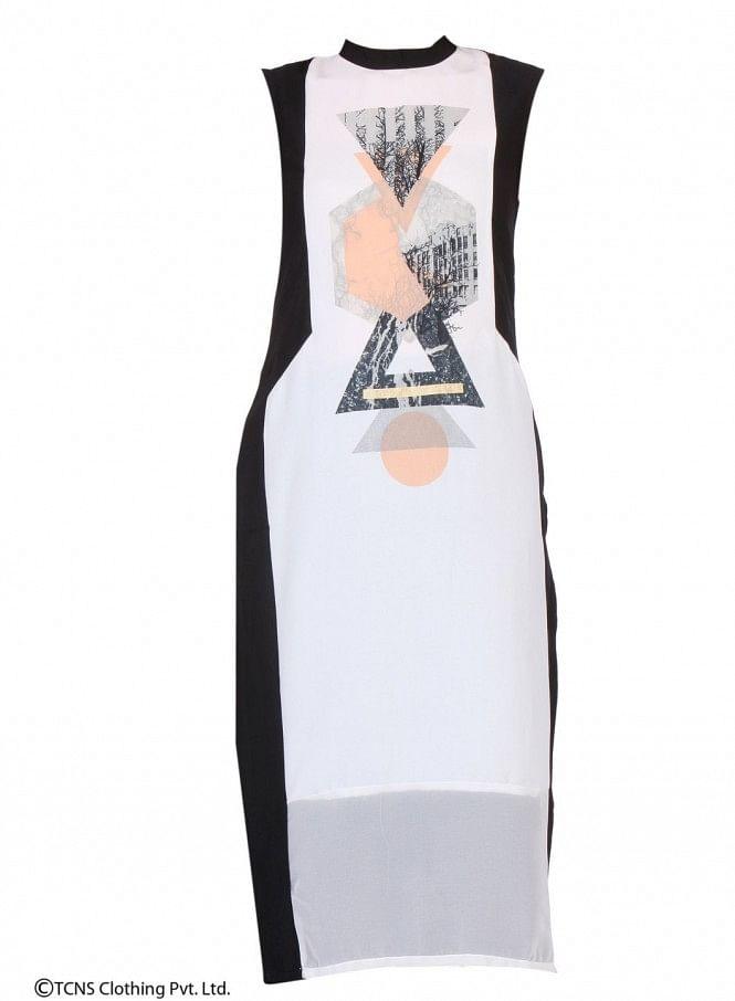 White Printed Sleeveless kurta - wforwoman