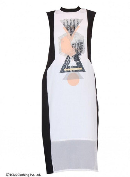 White Printed Sleeveless kurta - wforwoman