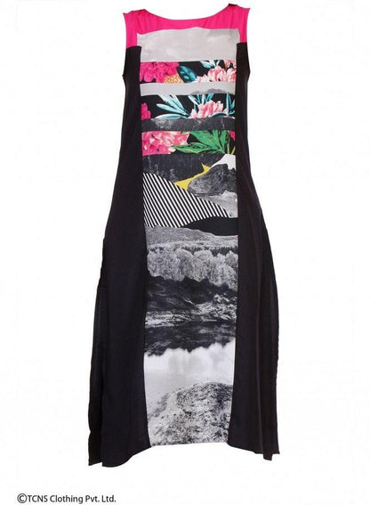 Black Printed Sleeveless kurta - wforwoman