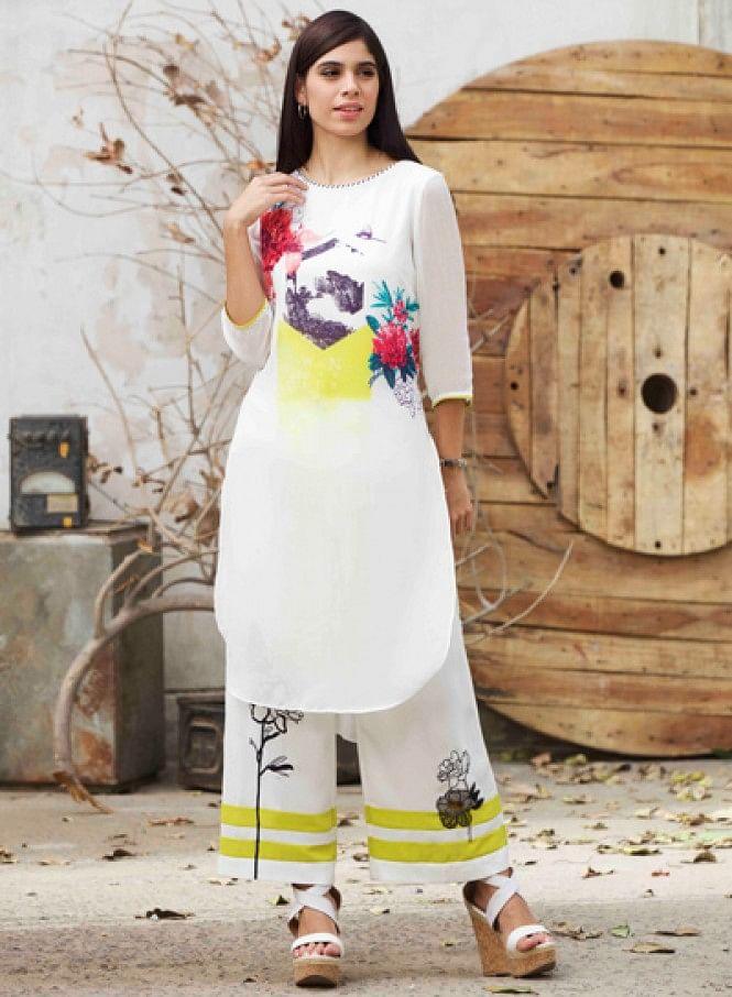 White Printed 3/4 Sleeve kurta - wforwoman