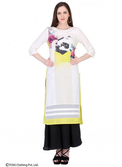 White Printed 3/4 Sleeve kurta - wforwoman